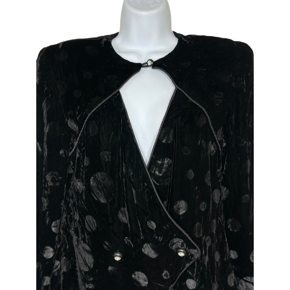 Chetta B Blazer 8 Black Velvet Burnout Polka Dot Keyhole Rhinestone Vintage - Picture 4 of 7